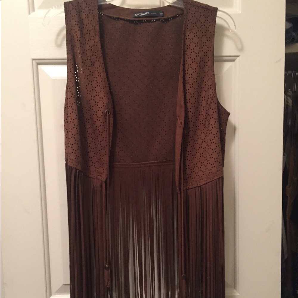 Brown fringe vest
